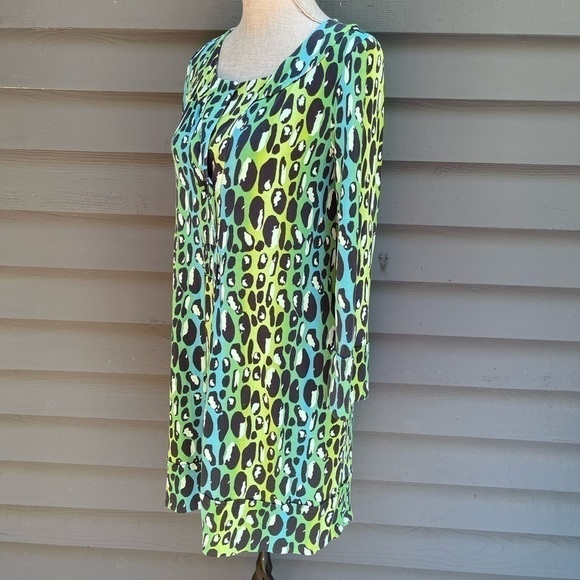 Diane von Furstenberg DVF Gaby Spotted Frog Animal Print Silk Shift Dress Size 6 - Picture 2 of 8